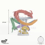 Ancestral Dragon Shoryu Tabletop Miniature dragon miniature - assembly overview with colour-coded parts and measurements