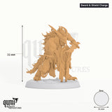 Humanoid Fighter Skorath Tabletop-Miniatur (Sword & Shield Charge) - 32 mm hoch - Rescale Miniatures 3D-Druck von Qumi