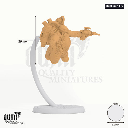 Dwarf Steampunk tabletop miniature (Dual Gun Fly) - 29 mm tall, 31 mm base - Rescale Miniatures 3D print by Qumi