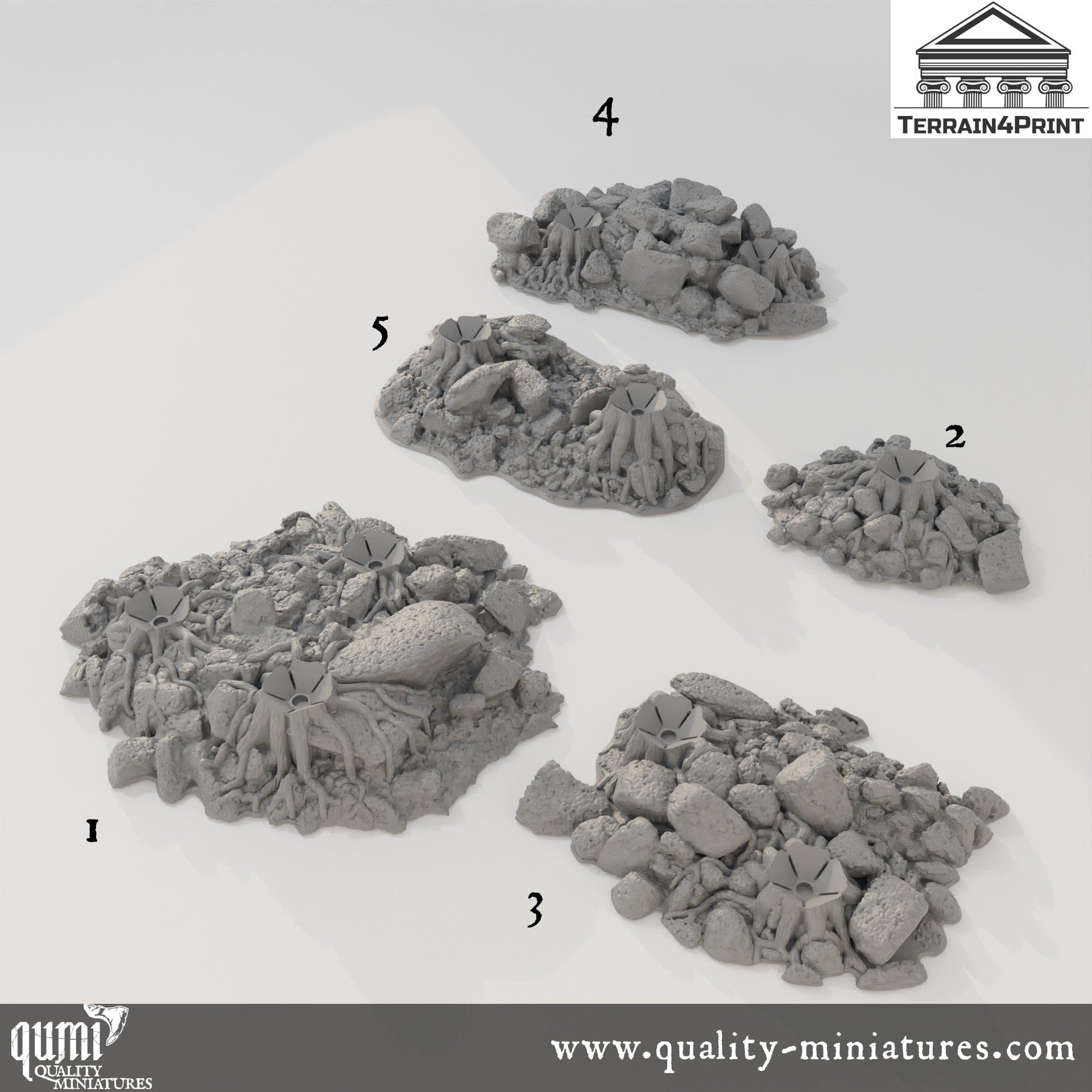 Stone Bases with Stubs - Deep Forest - Resin Print - Tabletop RPG Terrain - Terrain4Print - Qumi 1 Quality Miniatures - Qumi Wargaming Mini Model Figure