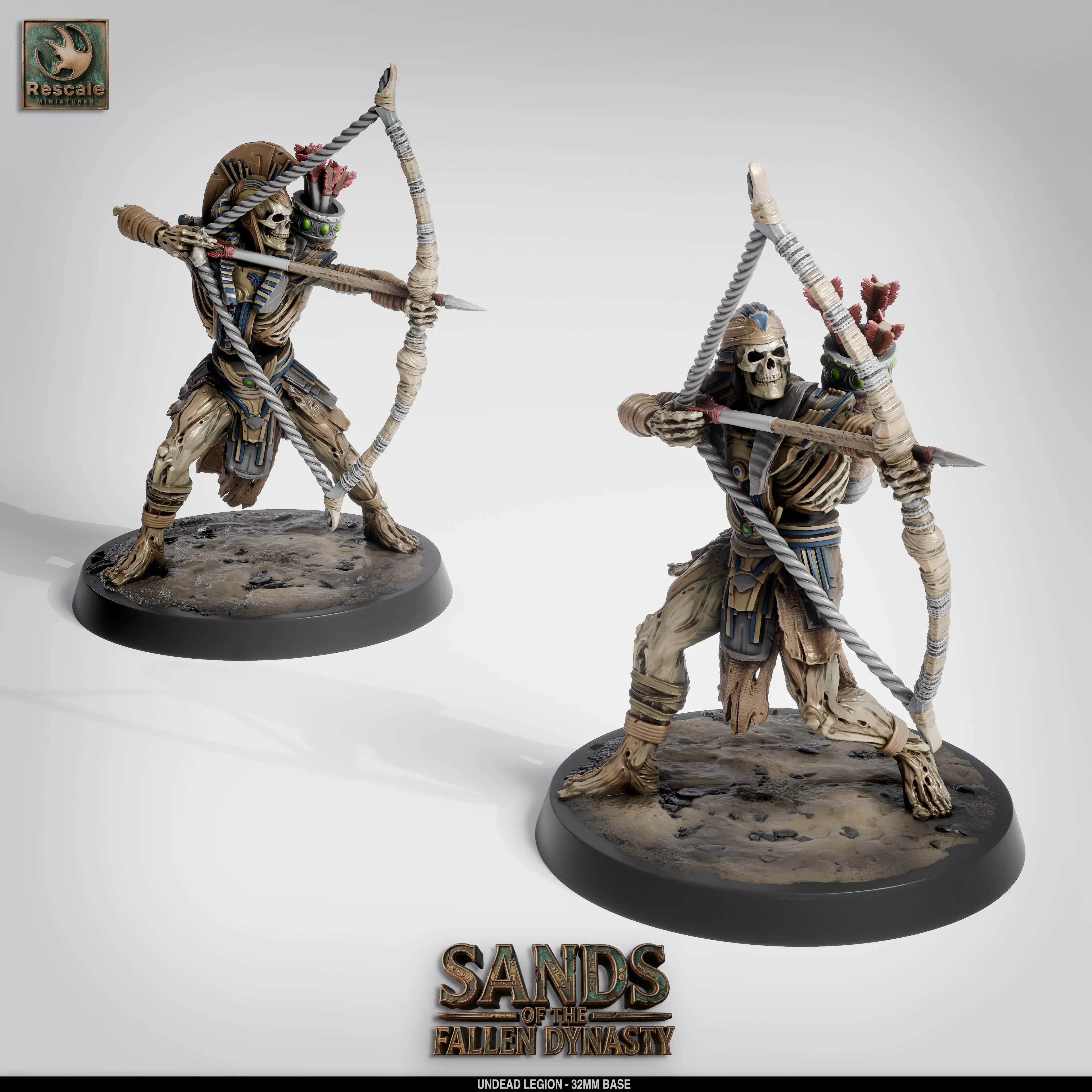 Rescaled undead legion tabletop miniatures featuring two archer figures, made by Quality Miniatures for wargaming and RPGs.