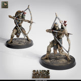 Two skeleton archer miniatures aiming bows and arrows from the Undead Legion set
