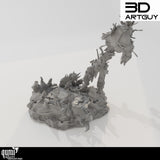 Draufsicht auf das Knight of Purity Diorama mit dem Krieger auf einem Dorn über einem felsigen, gehörnten Sockel.