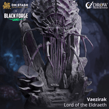 3D-printed gray resin miniature of Vaezirak Lord of the Eldraeth featuring intricate mushroom details and a cavernous base.