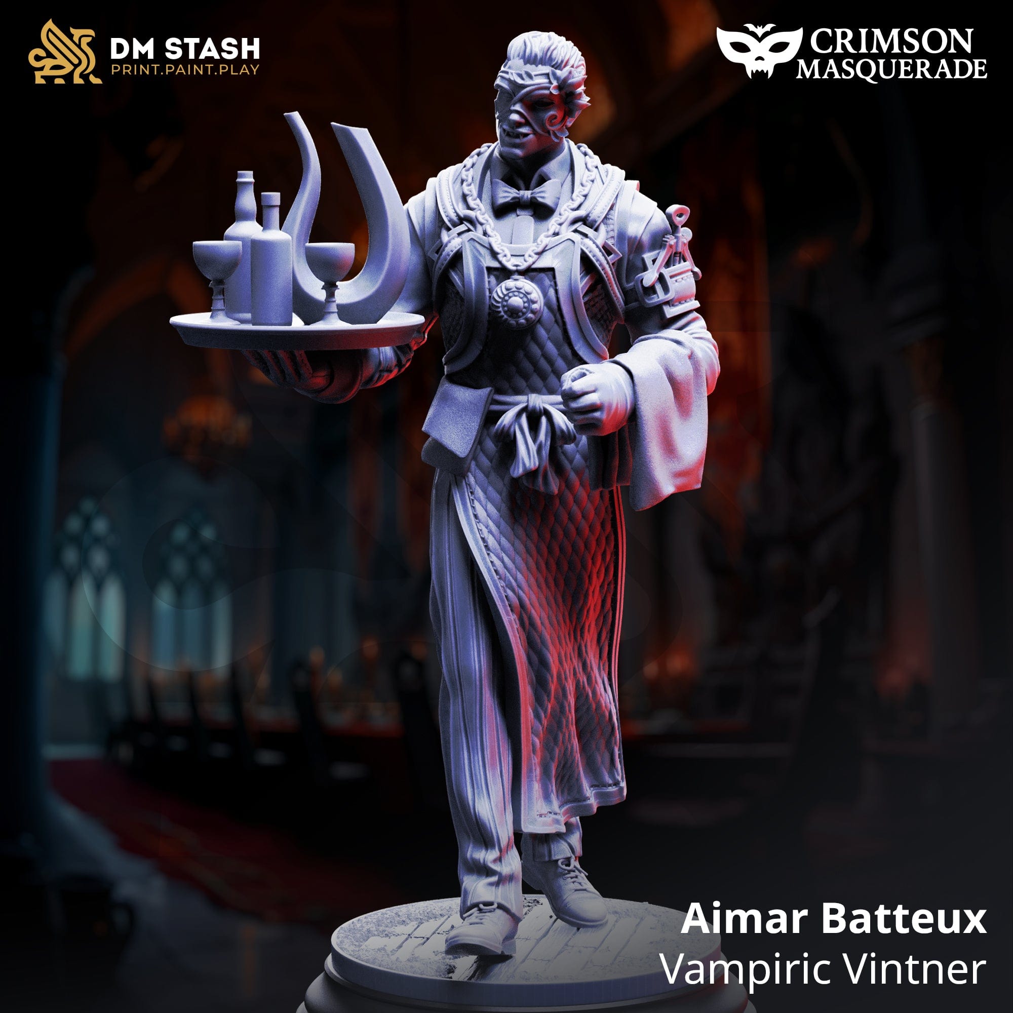 Vampiric Vintner figurine from Crimson Masquerade with 'DM Stash' branding.