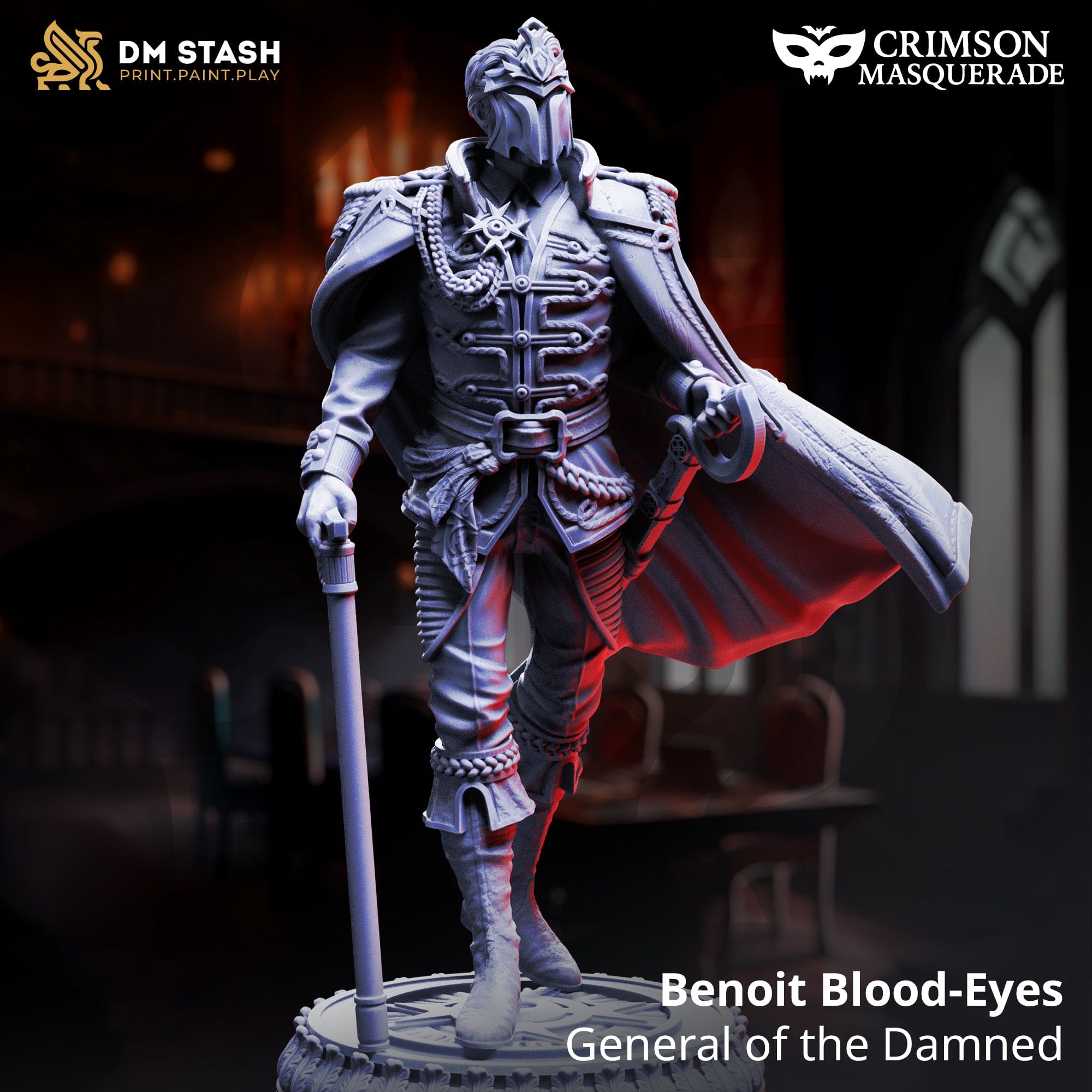 Undead Vampire General Benoit Blood Eyes 32mm 75mm DM Stash - Quality Miniatures - Qumi