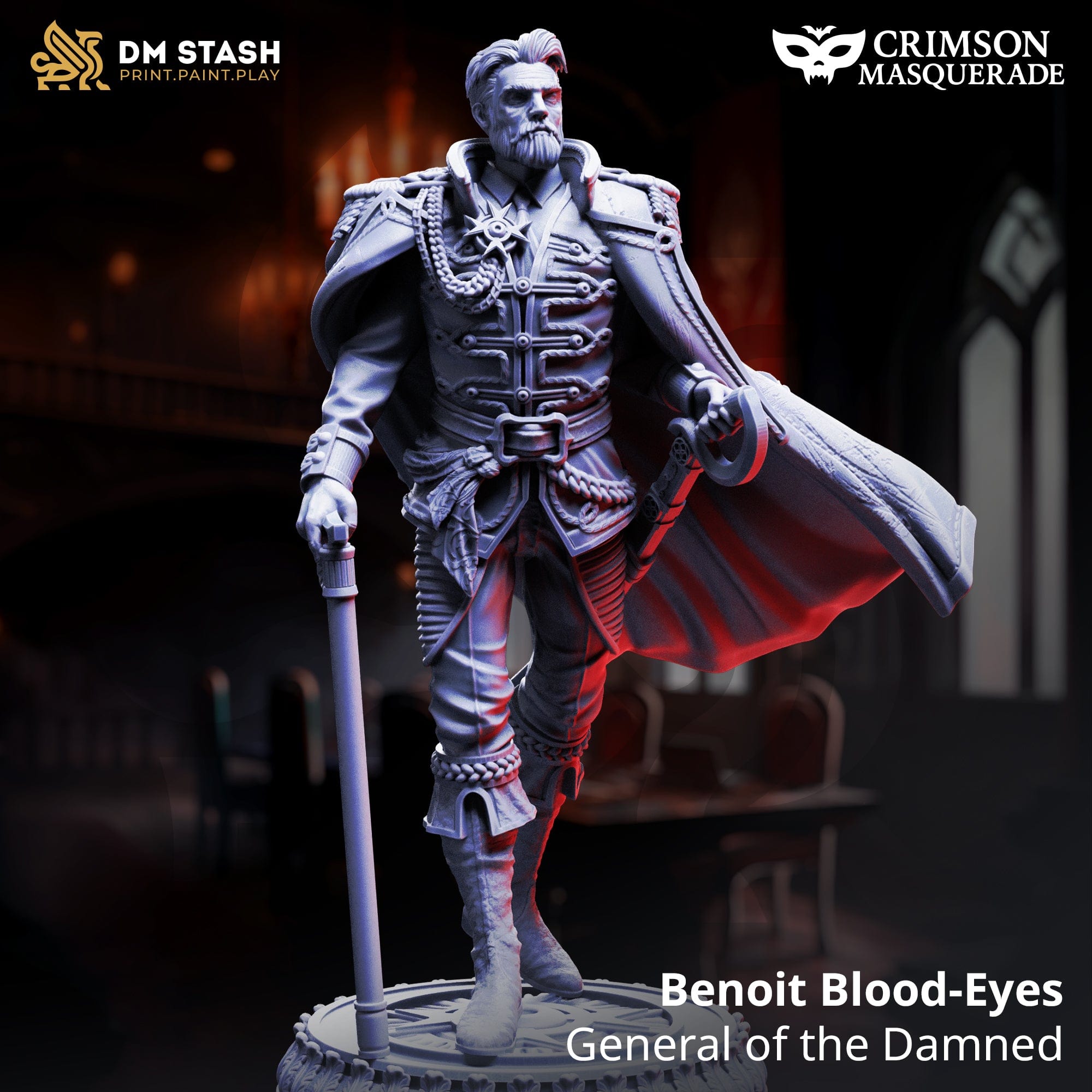 Undead Vampire General Benoit Blood Eyes 32mm 75mm DM Stash - Quality Miniatures - Qumi