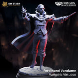 Close up of the vampire NPC miniature featuring intricate costume details