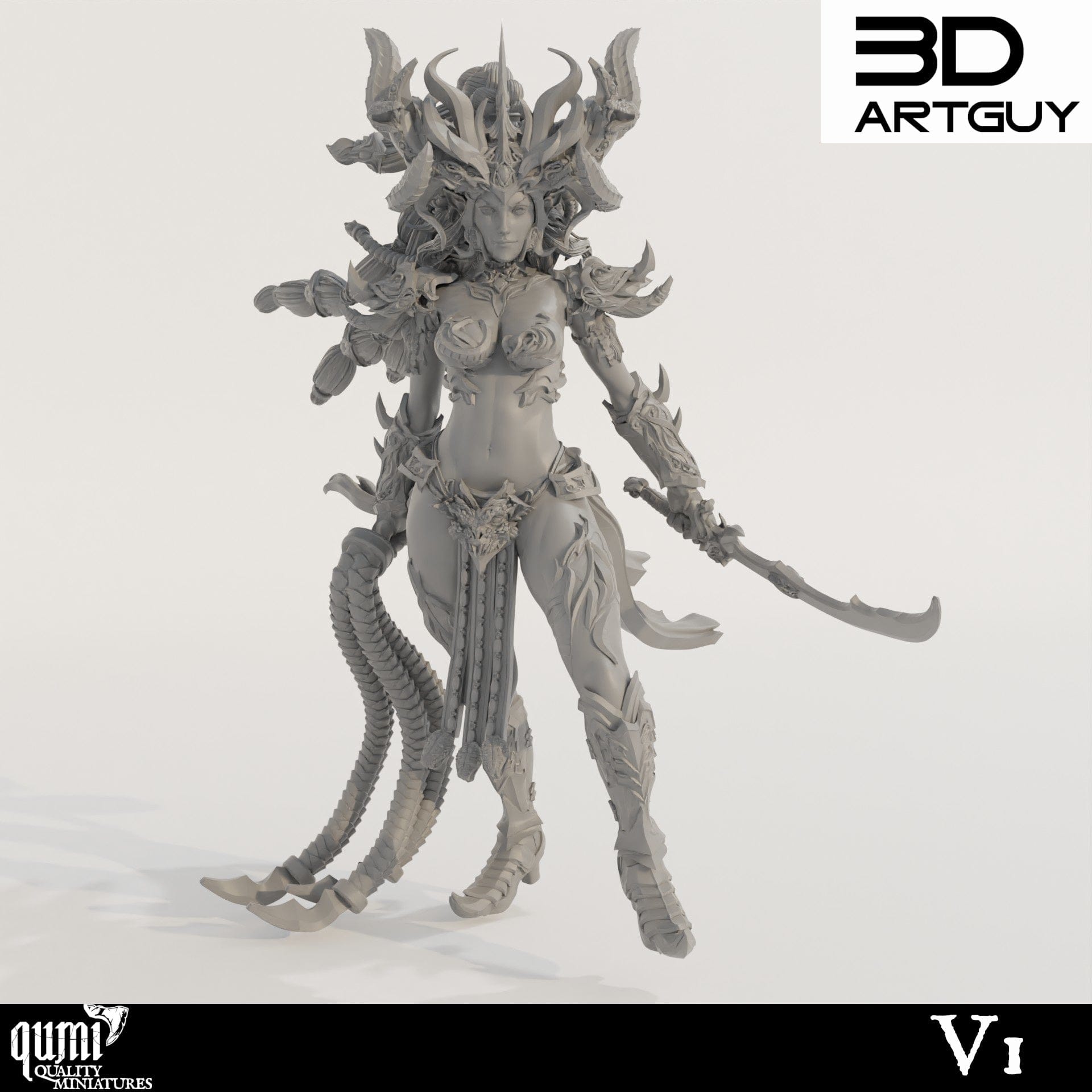 Tabletop RPG Miniature Snake Queen - Qumi 32mm scale - 42mm head to toe / V1 Quality Miniatures - Qumi Wargaming Mini Model Figure