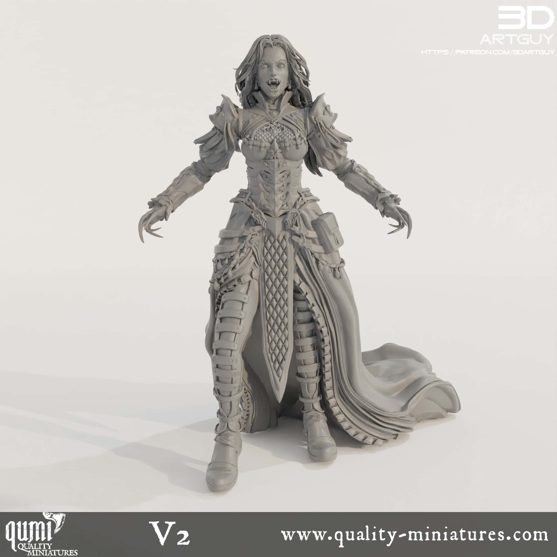 Tabletop RPG Miniature Vampiress - Qumi 32mm scale - 42mm head to toe / V2 Quality Miniatures - Qumi Wargaming Mini Model Figure