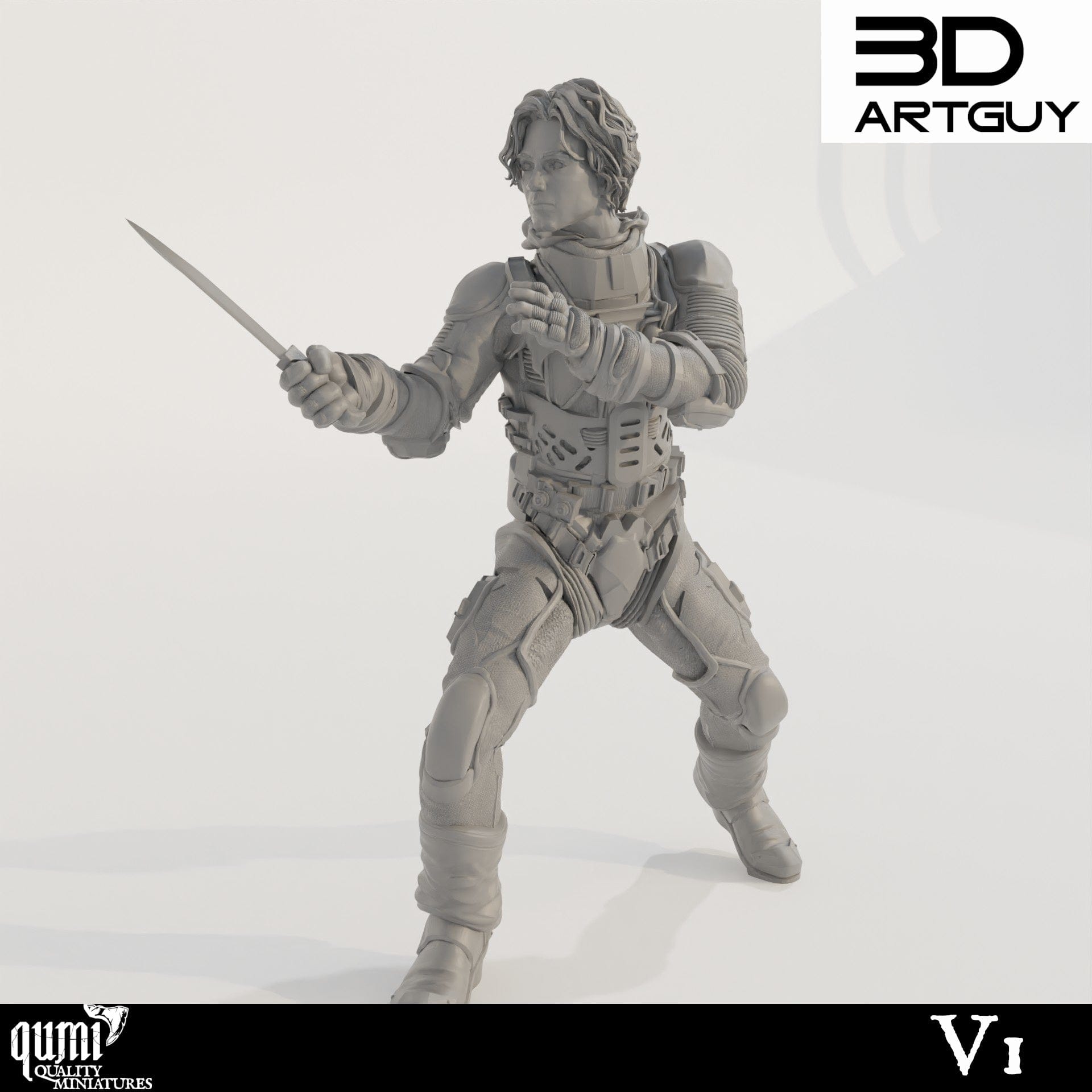 Tabletop RPG Miniature Duke Fighting - Qumi - 3D ArtGuy 32mm scale - 45mm head to toe / V1 Quality Miniatures - Qumi Wargaming Mini Model Figure