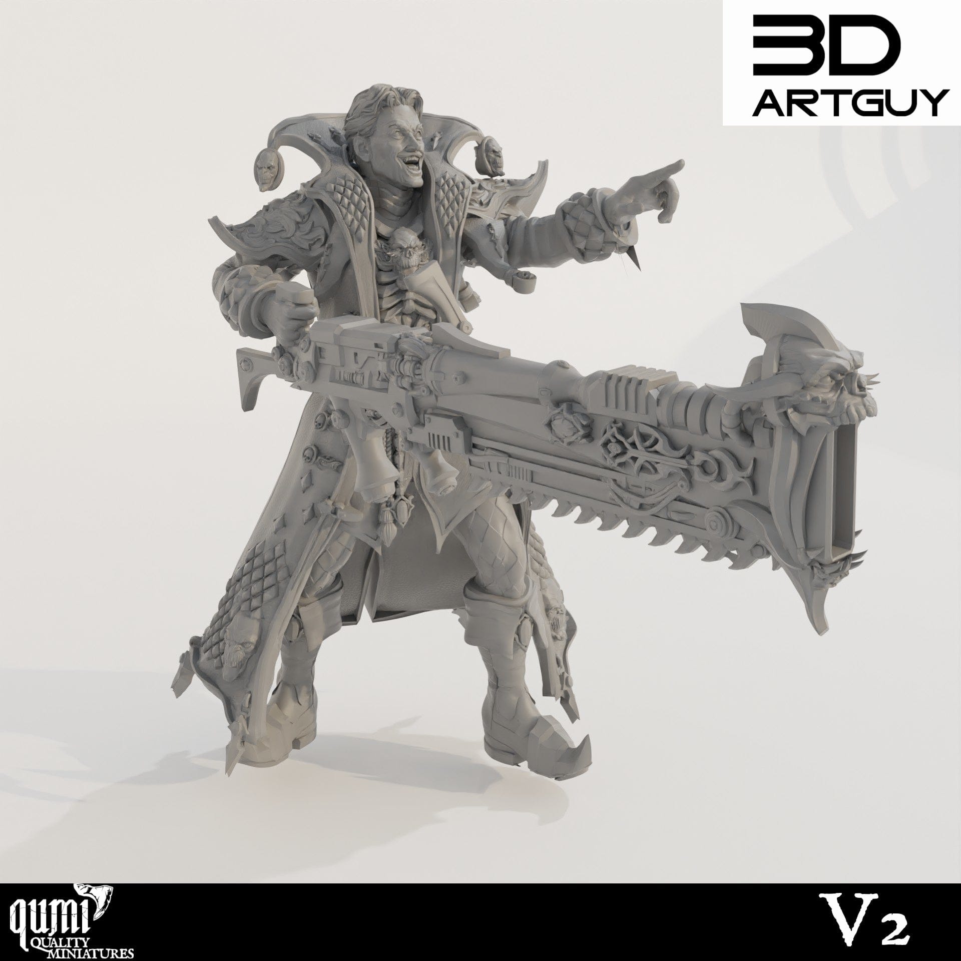 Tabletop RPG Miniature Murder Clown - Qumi 32mm scale - 45mm head to toe / V2 grinning head Quality Miniatures - Qumi Wargaming Mini Model Figure