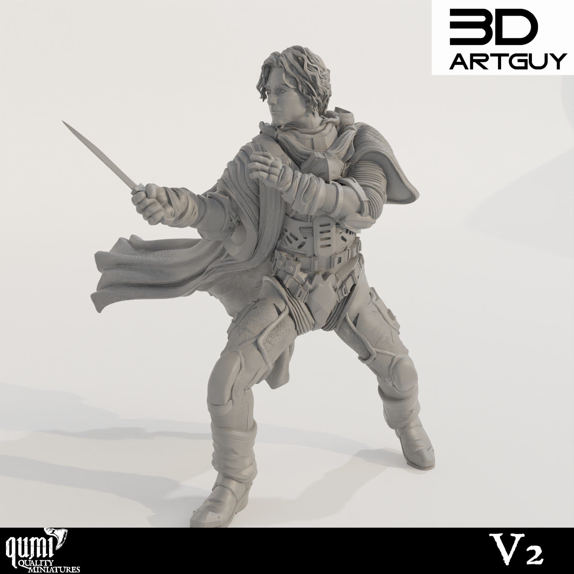 Tabletop RPG Miniature Duke Fighting - Qumi - 3D ArtGuy 32mm scale - 45mm head to toe / V2 Quality Miniatures - Qumi Wargaming Mini Model Figure