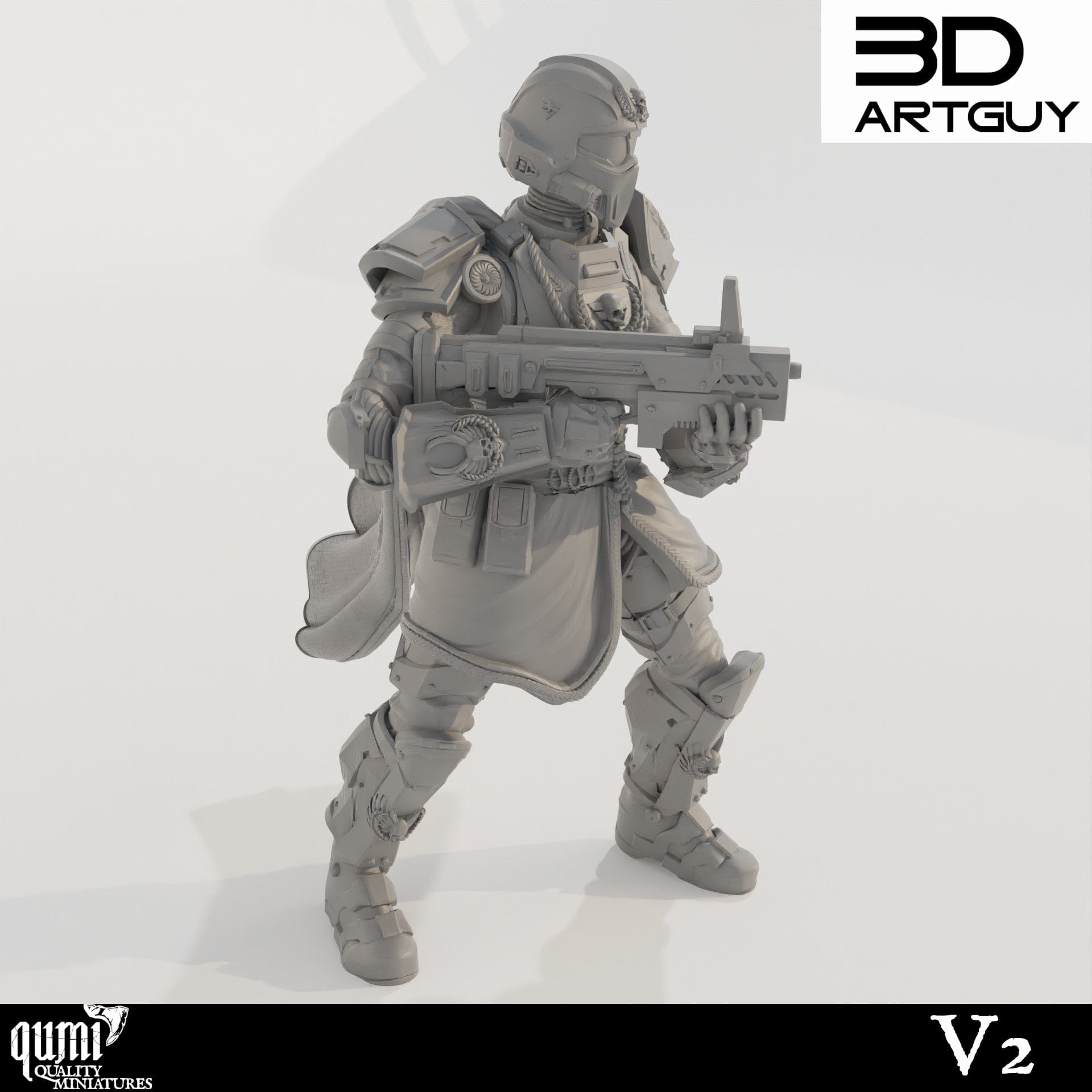 Tabletop RPG Miniature Super Earth Hero Shooting - Qumi - 3D ArtGuy 32mm scale - 48mm head to toe / V2 Quality Miniatures - Qumi Wargaming Mini Model Figure