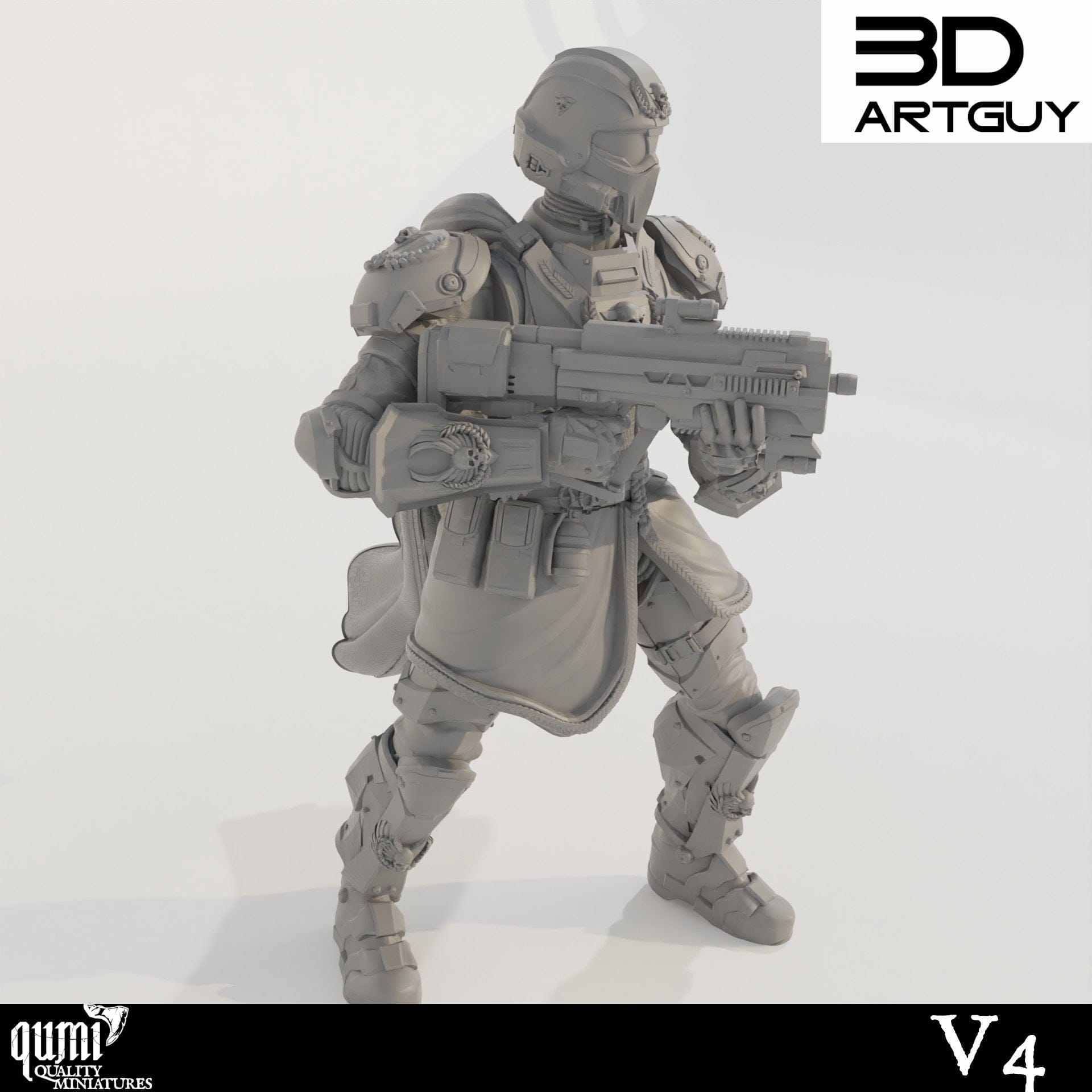 Tabletop RPG Miniature Super Earth Hero Shooting - Qumi - 3D ArtGuy 32mm scale - 48mm head to toe / V4 Quality Miniatures - Qumi Wargaming Mini Model Figure