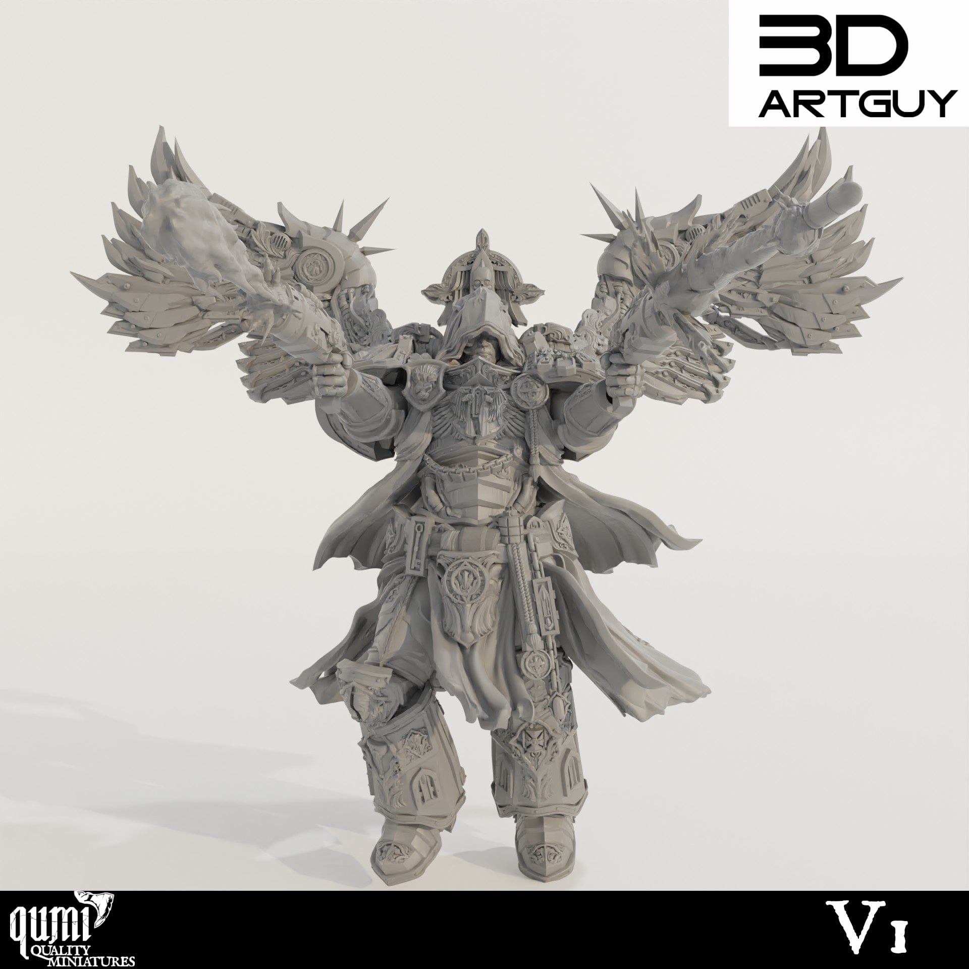 Tabletop RPG Miniature Cowled Angel - Qumi 32mm scale - 55mm head to toe / V1 Guns Quality Miniatures - Qumi Wargaming Mini Model Figure