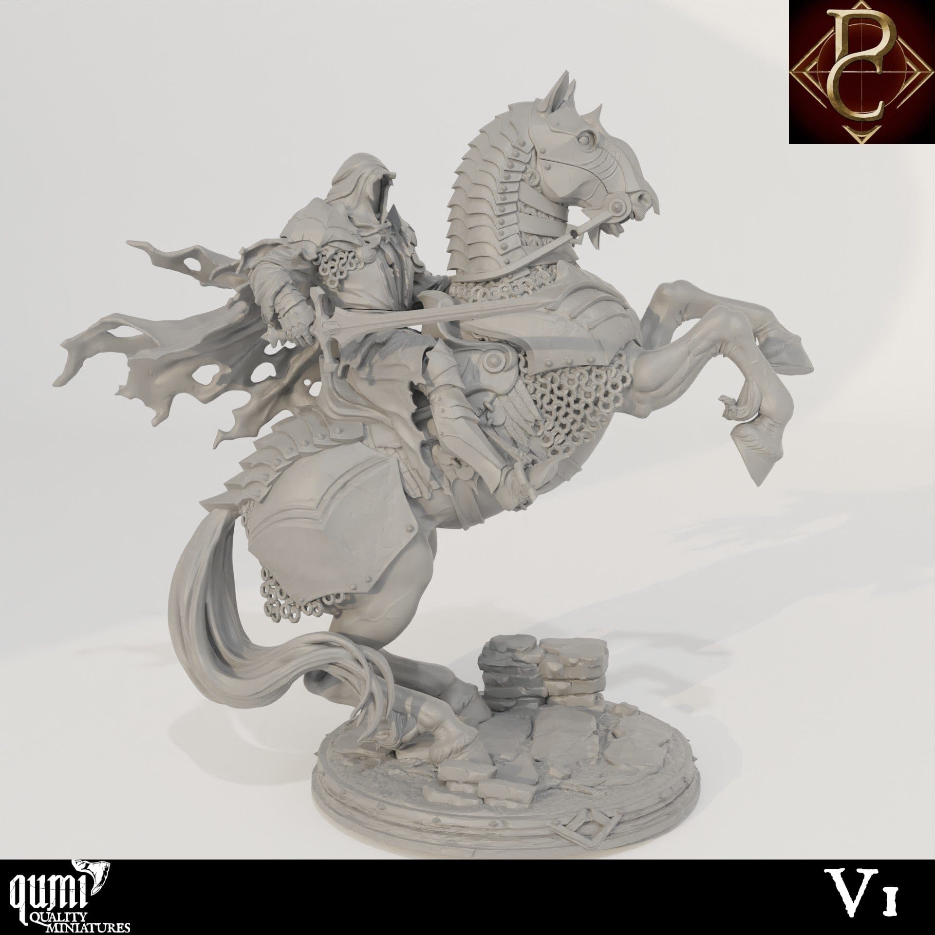 Tabletop RPG Miniature Savarkar and Dark Horse - 32mm to XL Size - Qumi - Parasite Collectibles 32mm Scale - 80mm Horse head to toe / V1 with mounted mini Quality Miniatures - Qumi Wargaming Mini Model Figure