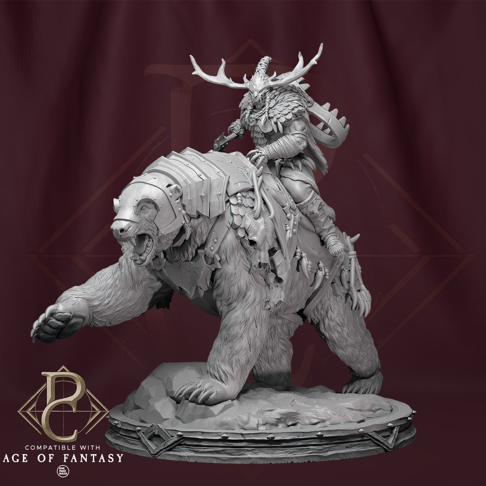 Tabletop RPG Miniature Worfar and The Bear - 32mm to XL Size - Qumi - Parasite Collectibles 32mm Scale - 91mm Bear head to toe / V1 with mounted mini Quality Miniatures - Qumi Wargaming Mini Model Figure