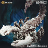 Crystalline Scorpion monster miniature in gray resin with sharp crystal spikes and large claws