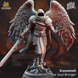 Resin 3D-printed Eranameli Soul Bringer miniature featuring large feathered wings and a hooded armor aesthetic