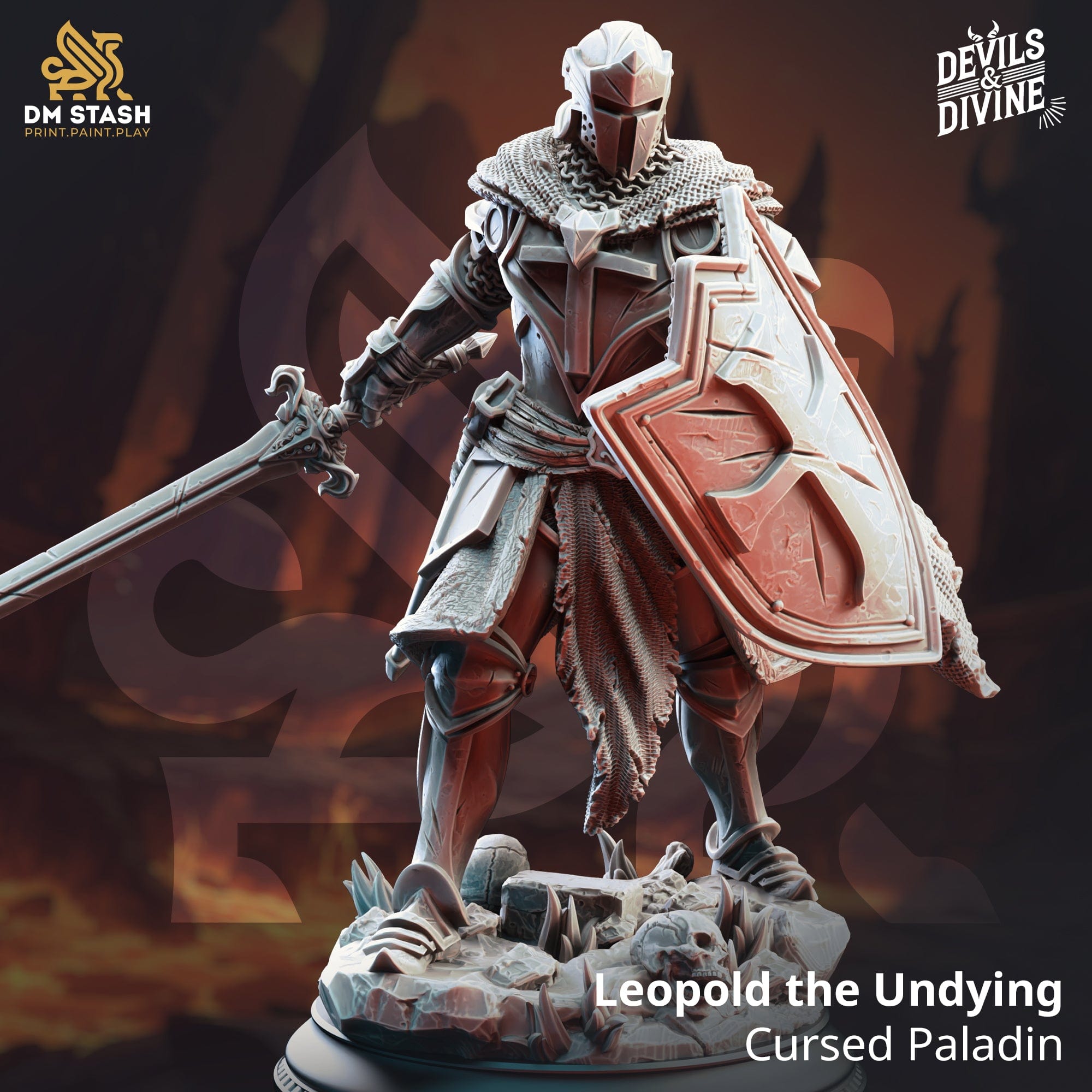 Tabletop RPG Miniature Leopold the Undying  - 32mm 75mm Qumi - DM Stash 32mm Scale Quality Miniatures - Qumi Wargaming Mini Model Figure