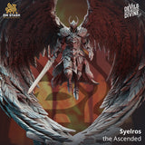 Syelros the Ascended sword fighter miniature featuring large wings and intricate armor details
