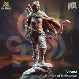 Virana the archer miniature standing on a rocky base, featuring intricate armor detail and bow.