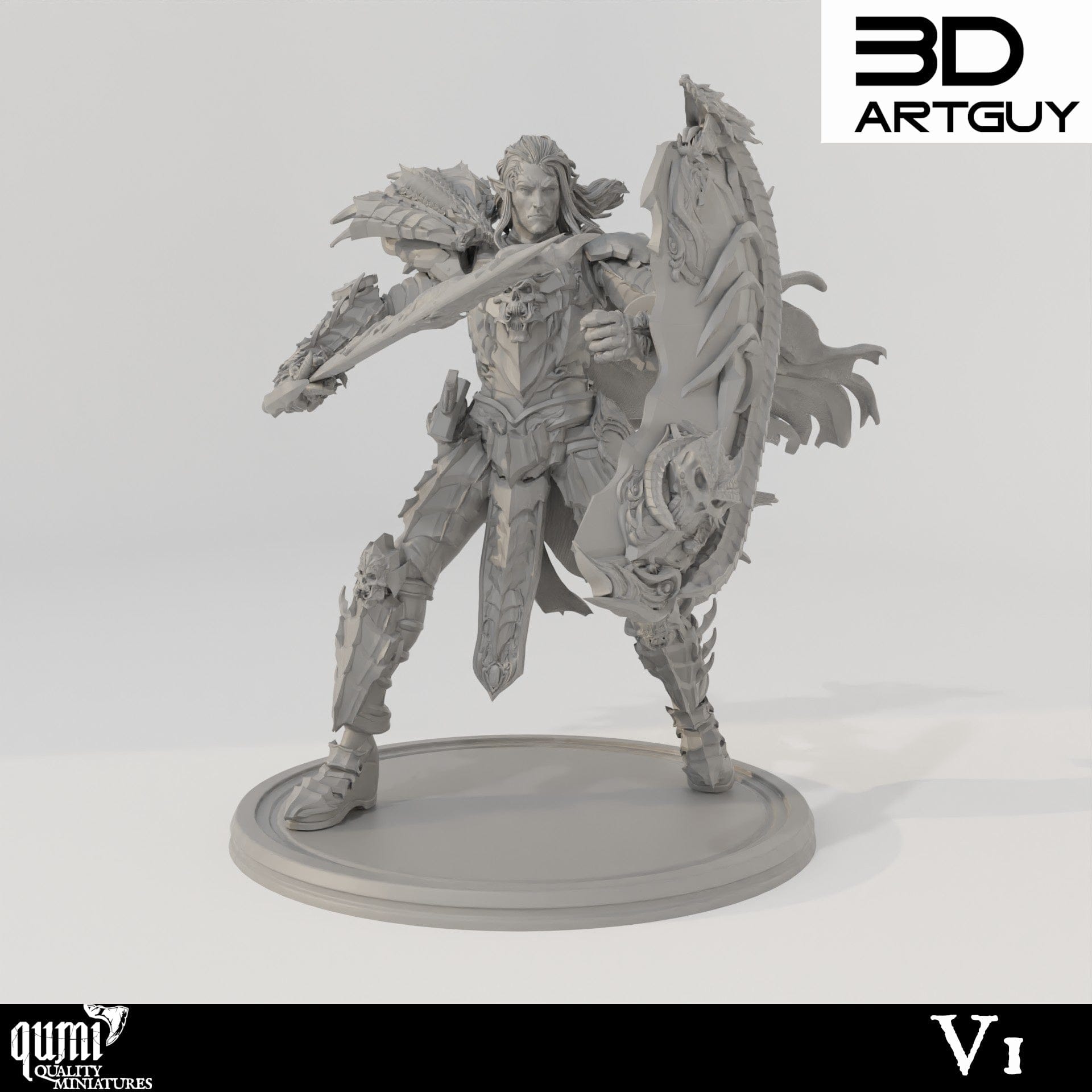 Tabletop RPG Miniature Dark Elf Warlord - 32mm Qumi - 3D ArtGuy 32mm scale / V1 Quality Miniatures - Qumi Wargaming Mini Model Figure