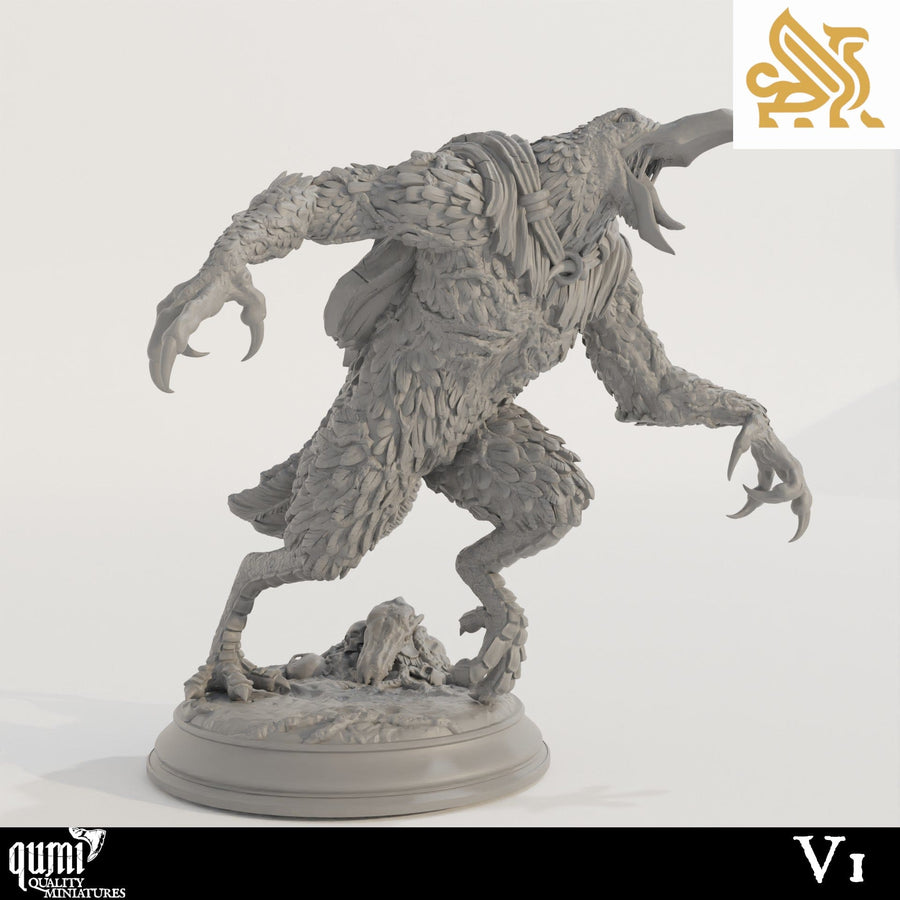 Einzelne Ravenous Crow Abomination von der Seite, die Details von Federn und Krallen zeigt.