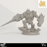 Back view of the crystal golem with jagged, crystalline rock textures.