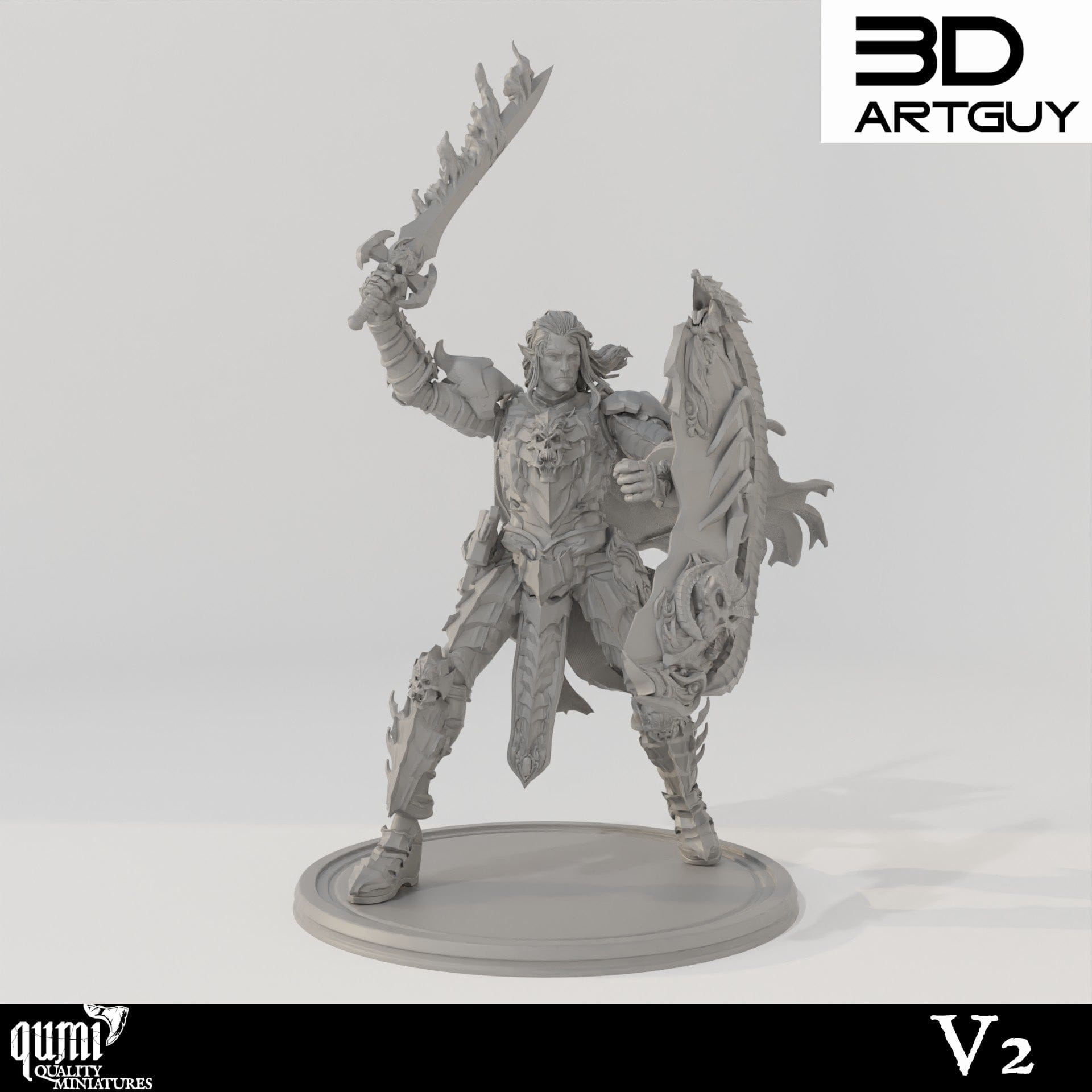 Tabletop RPG Miniature Dark Elf Warlord - 32mm Qumi - 3D ArtGuy 32mm scale / V2 Quality Miniatures - Qumi Wargaming Mini Model Figure