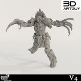 Front view of an alternative grey warrior miniature with long hair, bared teeth, and outstretched clawed arms.