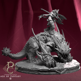 Rear-left perspective showing the spiked tail and armor details of the mount