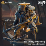 Close-up of the Hammerhead shark warrior miniature highlighting the textured armor and base