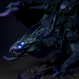 Nahaufnahme des Schatten-Drachen Kopfes mit detaillierten Strukturen