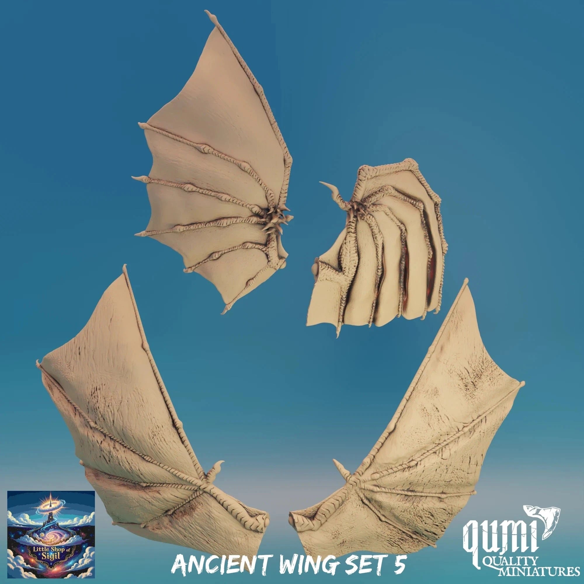 Ancient Dragon Wing Bits Miniature Kitbash Accessories Customizable - Quality Miniatures - Qumi