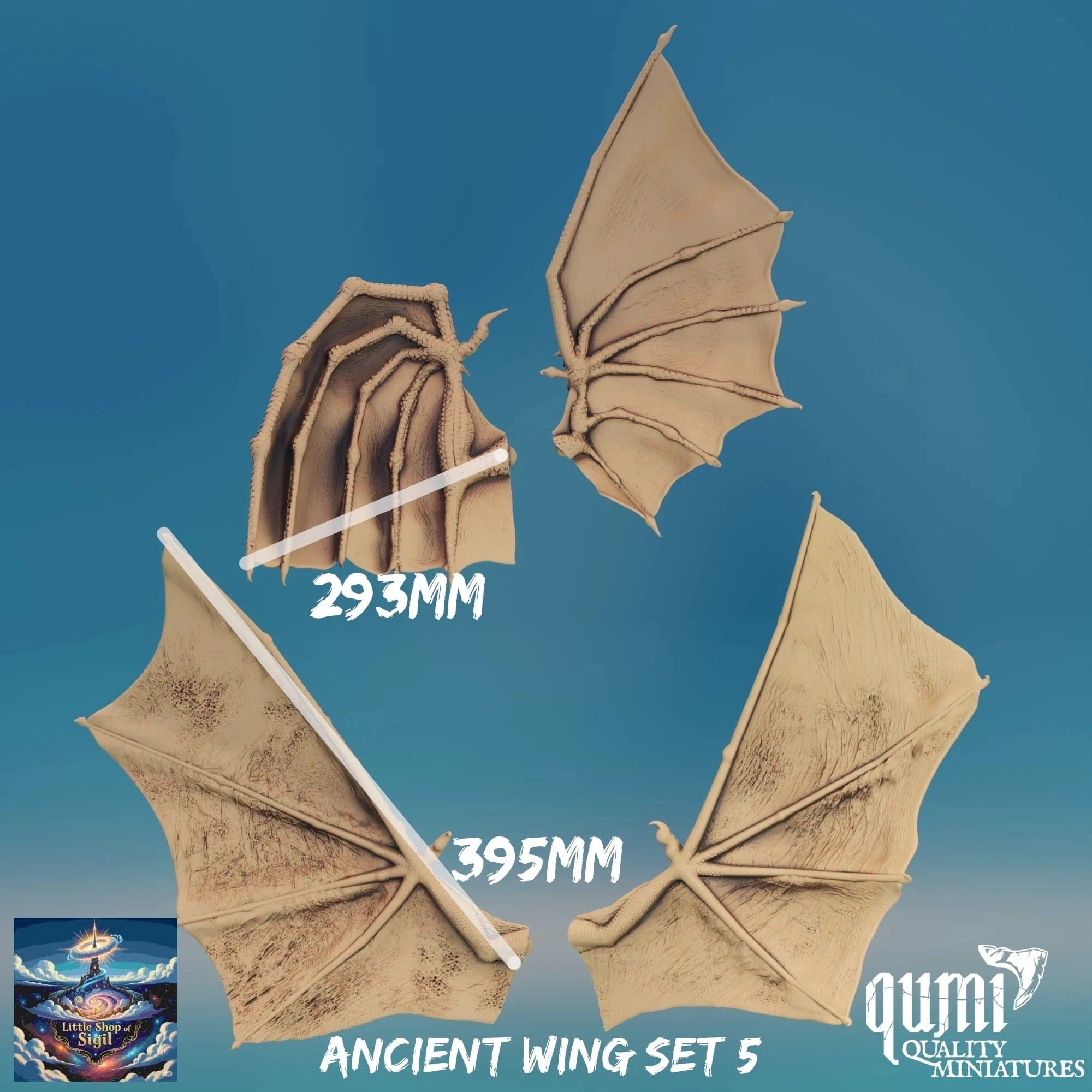 Ancient Dragon Wing Bits Miniature Kitbash Accessories Customizable - Quality Miniatures - Qumi