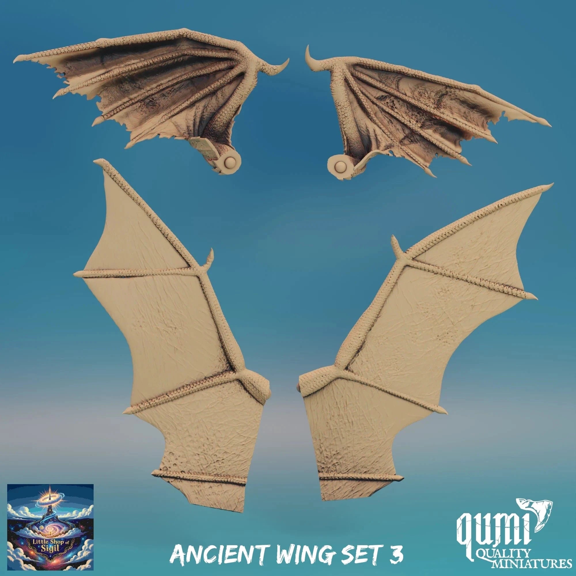 Ancient Dragon Wing Bits Miniature Kitbash Accessories Customizable - Quality Miniatures - Qumi