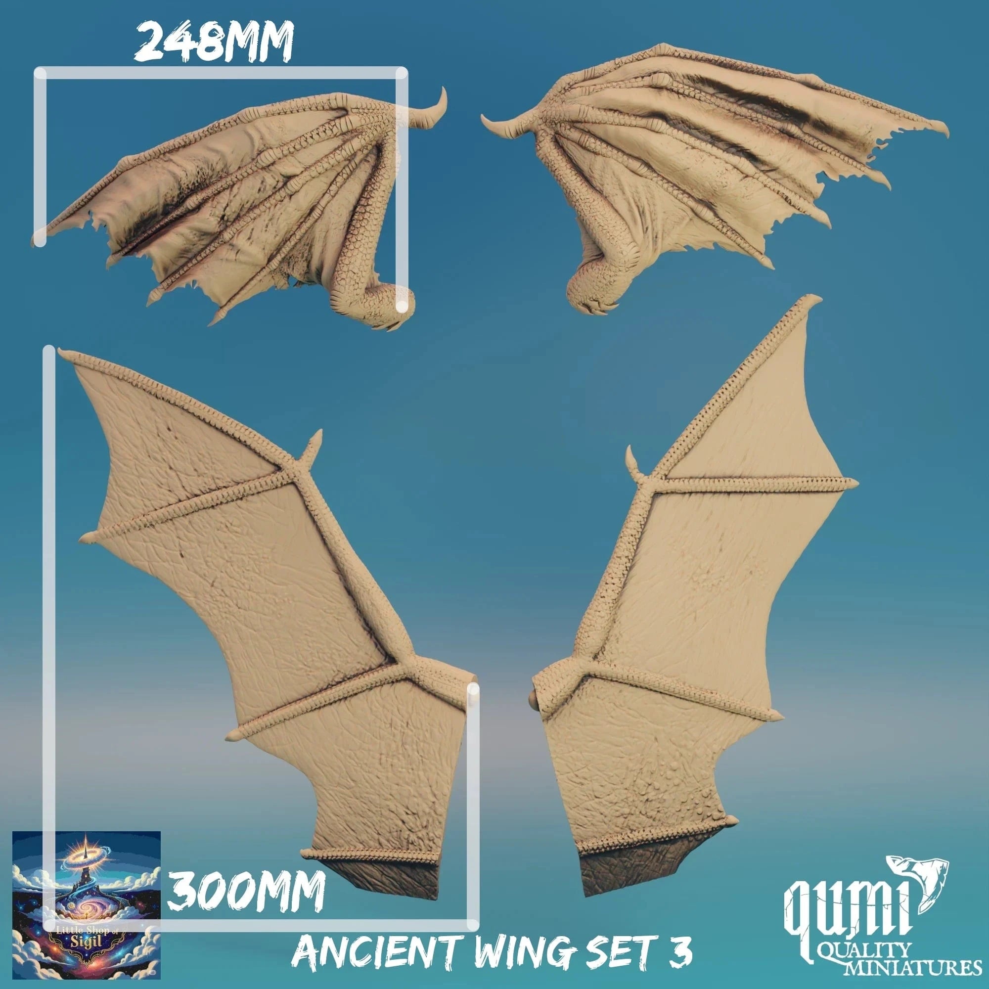 Ancient Dragon Wing Bits Miniature Kitbash Accessories Customizable - Quality Miniatures - Qumi