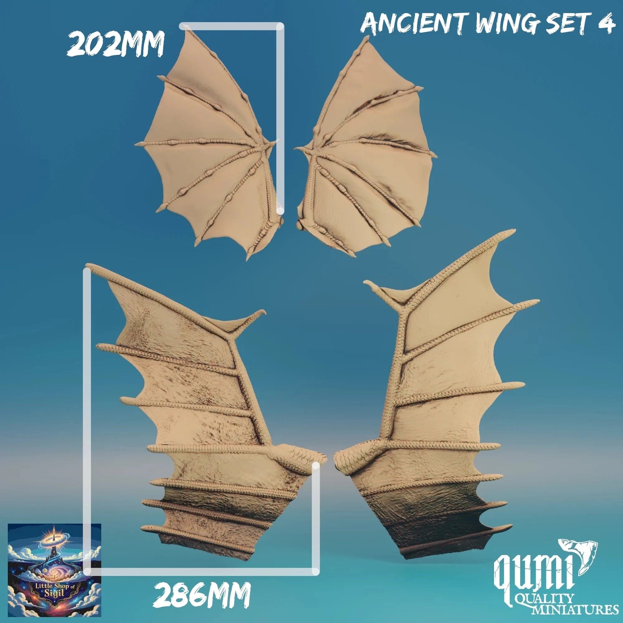 Ancient Dragon Wing Bits Miniature Kitbash Accessories Customizable - Quality Miniatures - Qumi
