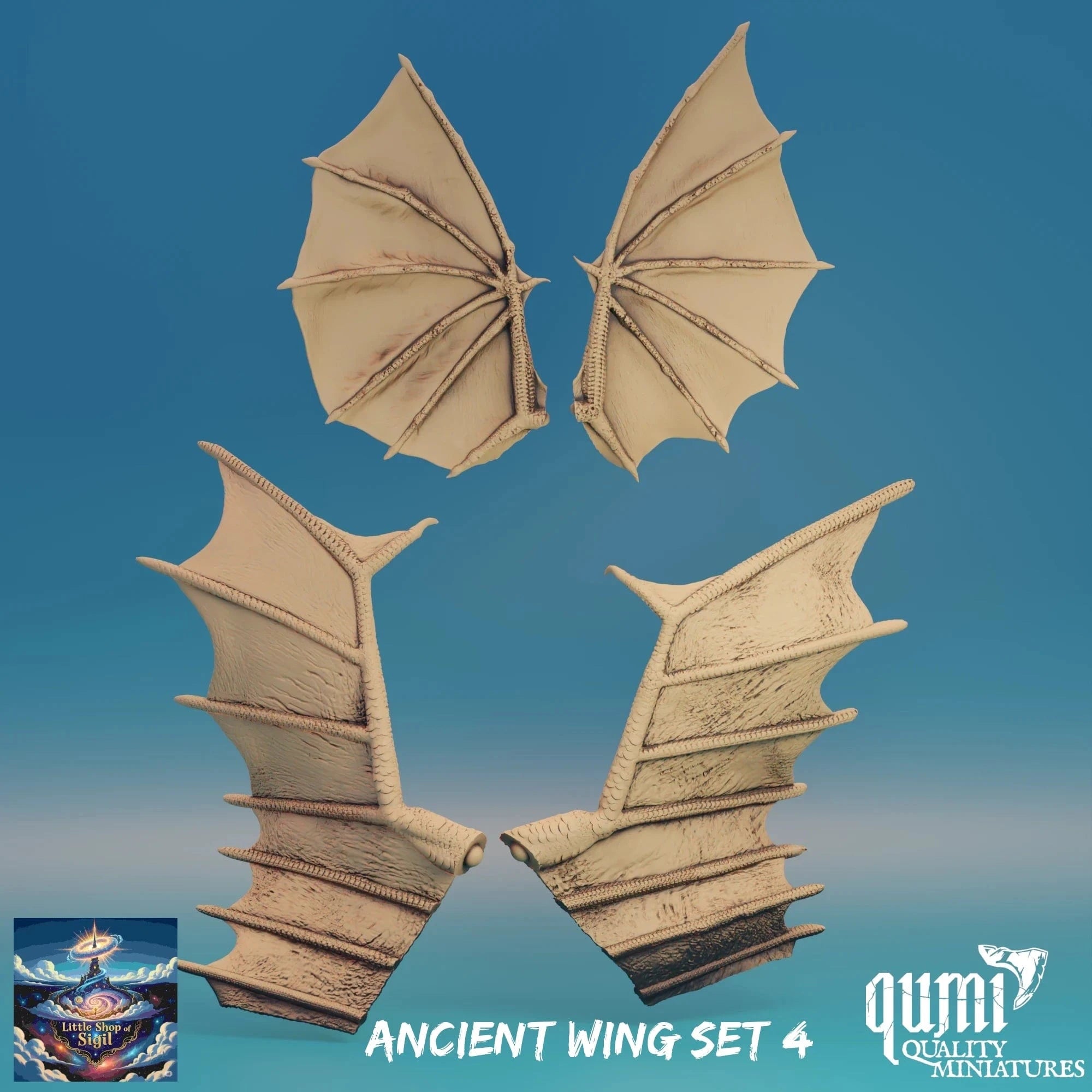 Ancient Dragon Wing Bits Miniature Kitbash Accessories Customizable - Quality Miniatures - Qumi