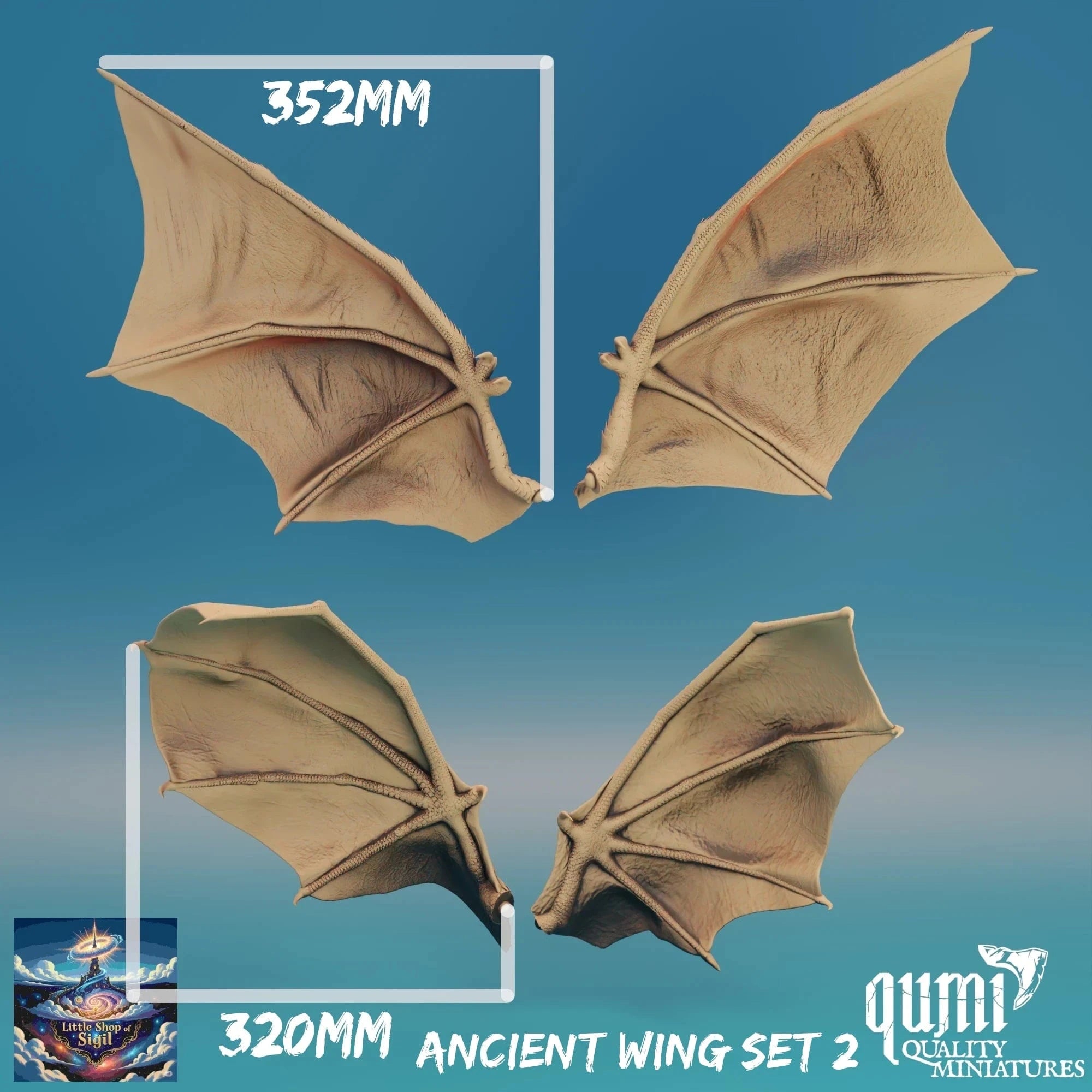 Ancient Dragon Wing Bits Miniature Kitbash Accessories Customizable - Quality Miniatures - Qumi