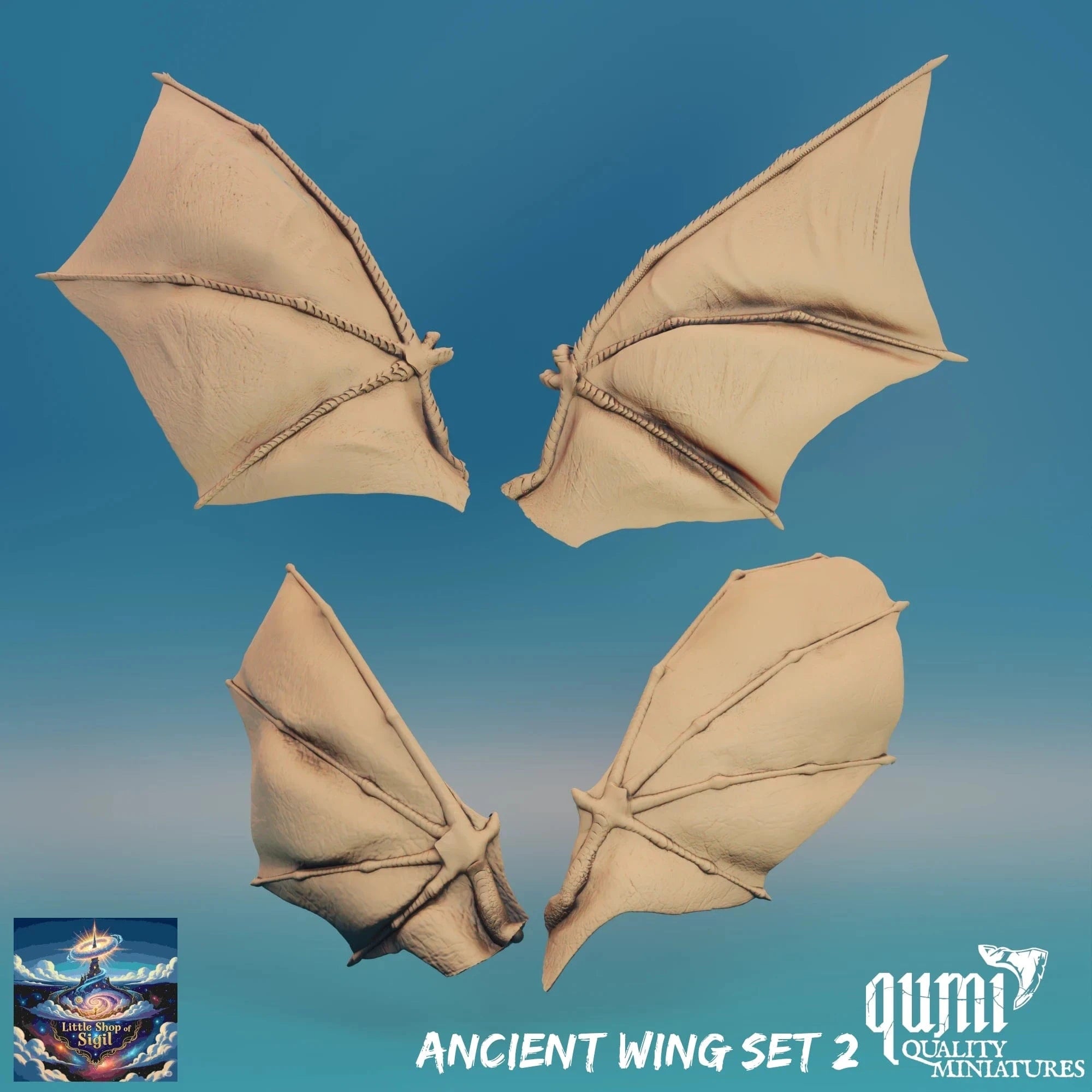 Ancient Dragon Wing Bits Miniature Kitbash Accessories Customizable - Quality Miniatures - Qumi