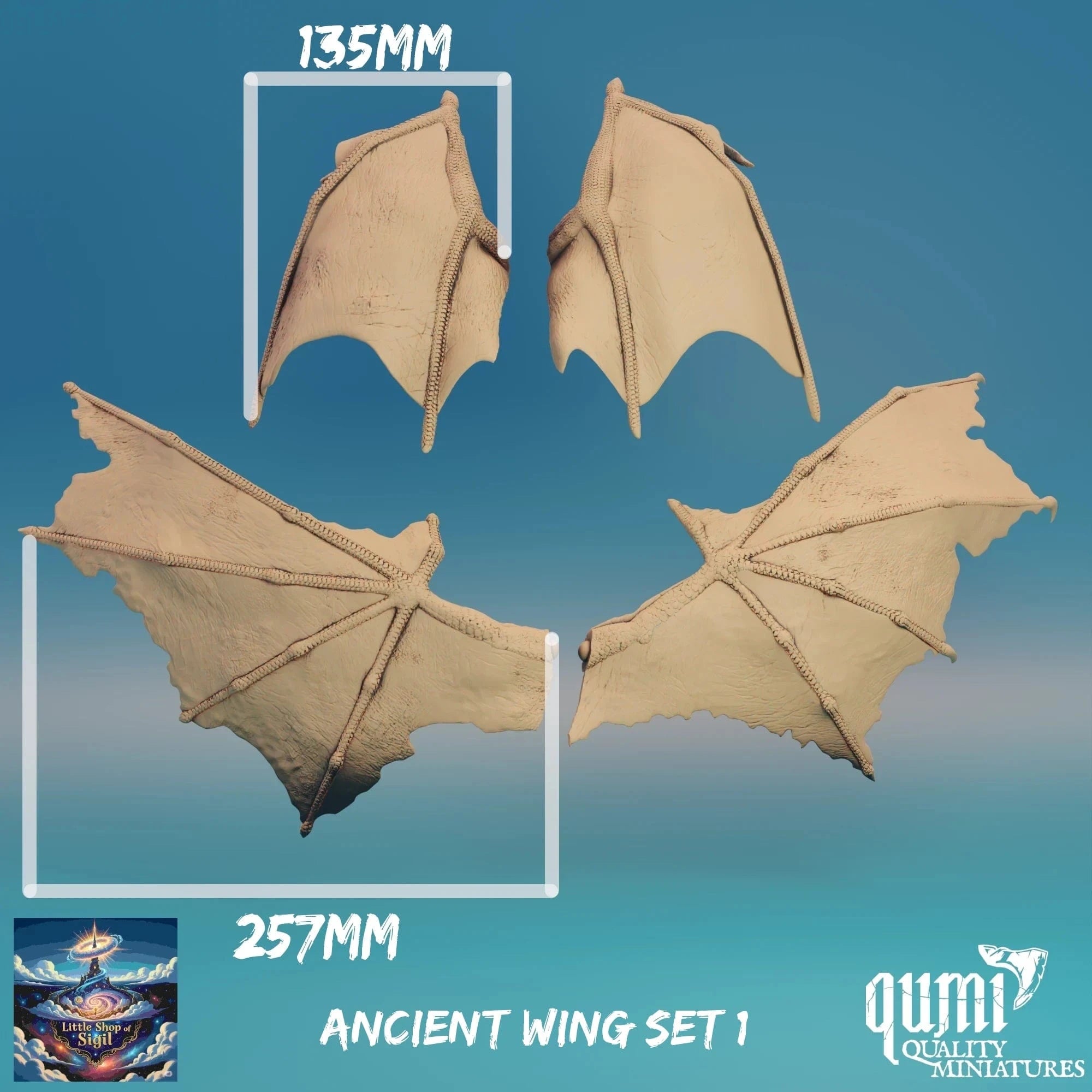 Ancient Dragon Wing Bits Miniature Kitbash Accessories Customizable - Quality Miniatures - Qumi