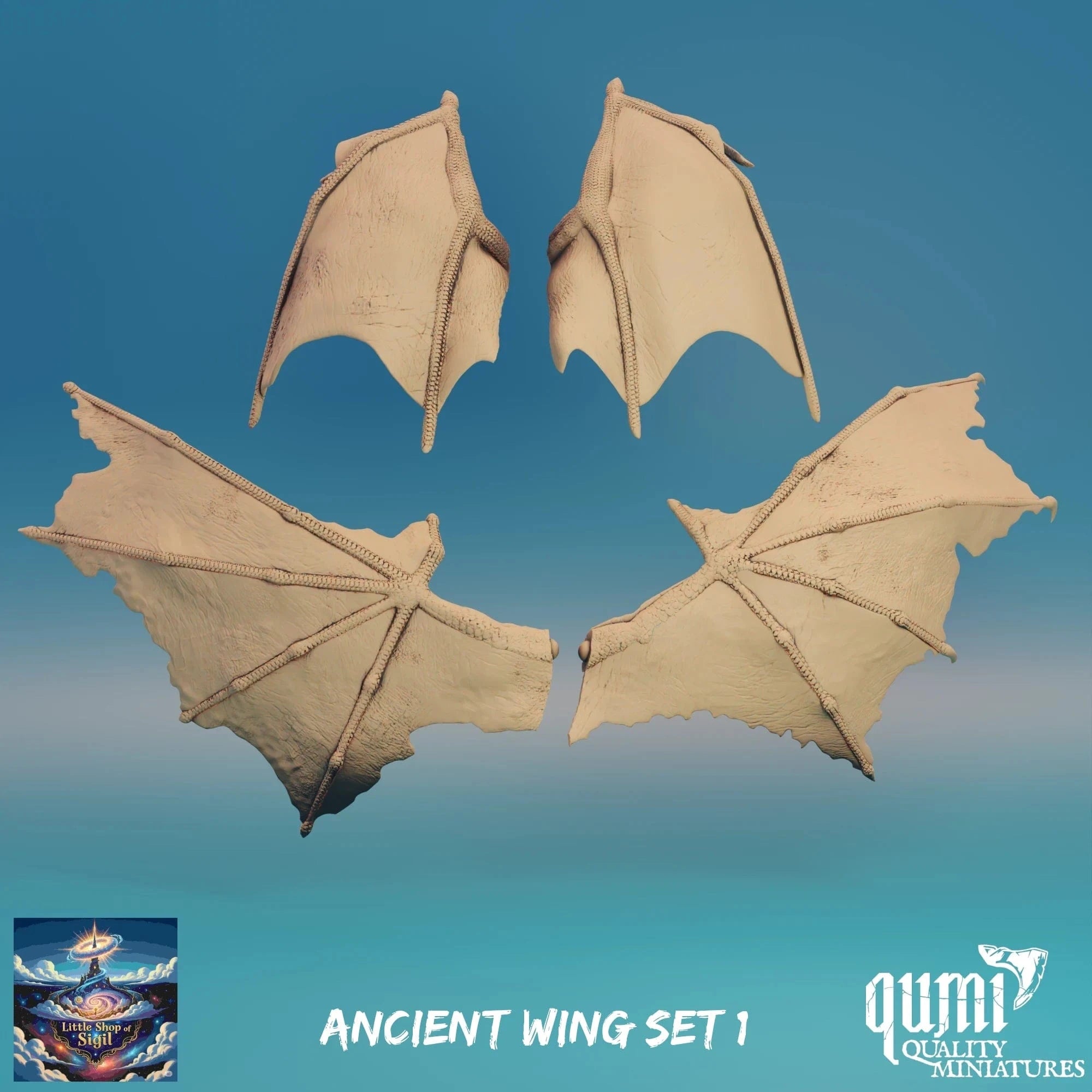 Ancient Dragon Wing Bits Miniature Kitbash Accessories Customizable - Quality Miniatures - Qumi