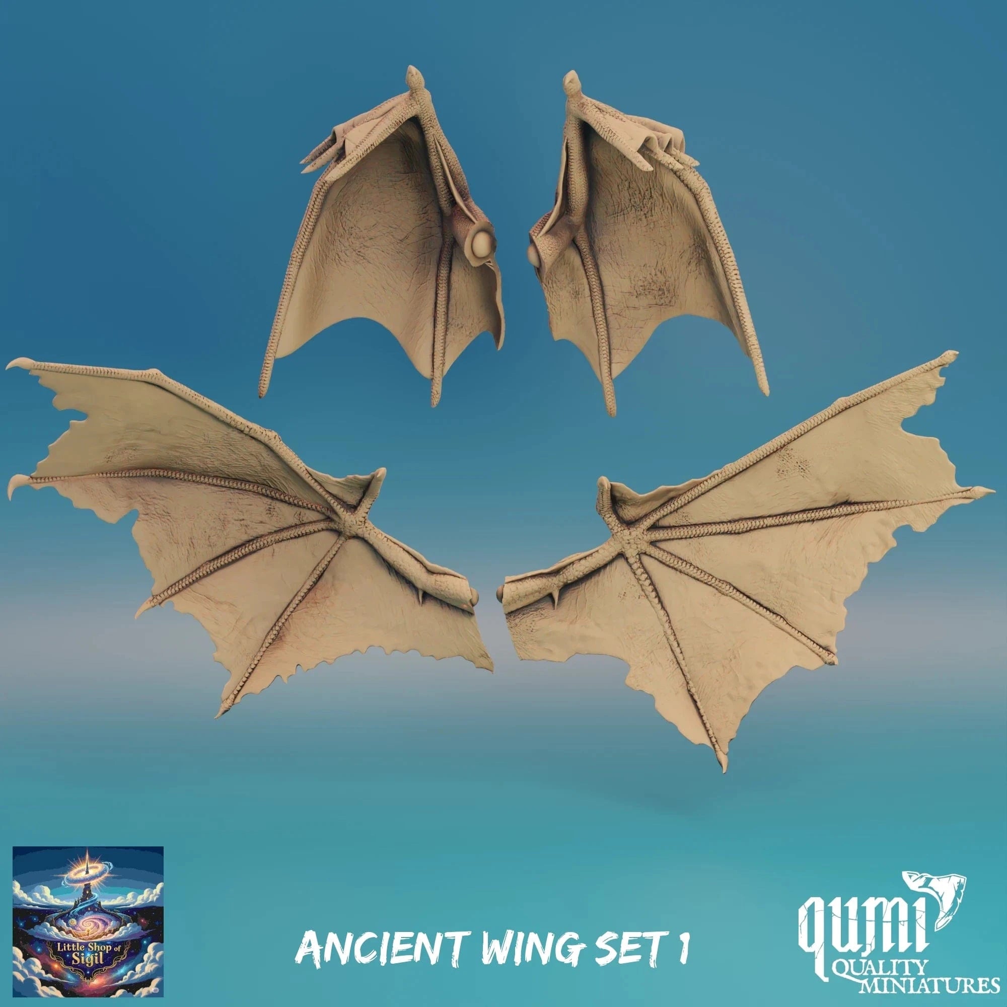 Ancient Dragon Wing Bits Miniature Kitbash Accessories Customizable - Quality Miniatures - Qumi