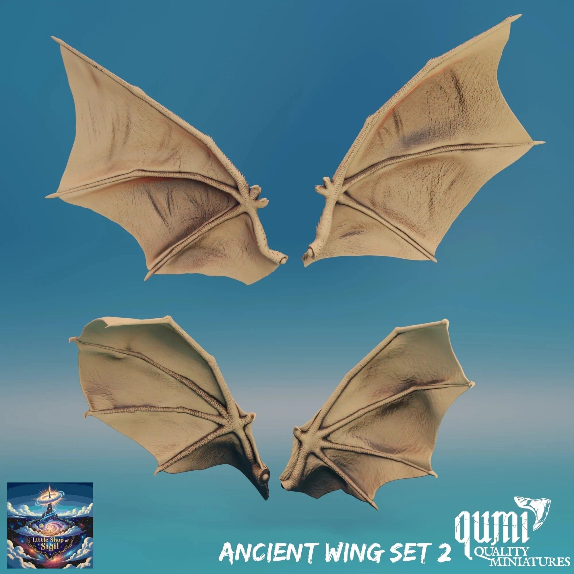 Ancient Dragon Wing Bits Miniature Kitbash Accessories Customizable - Quality Miniatures - Qumi