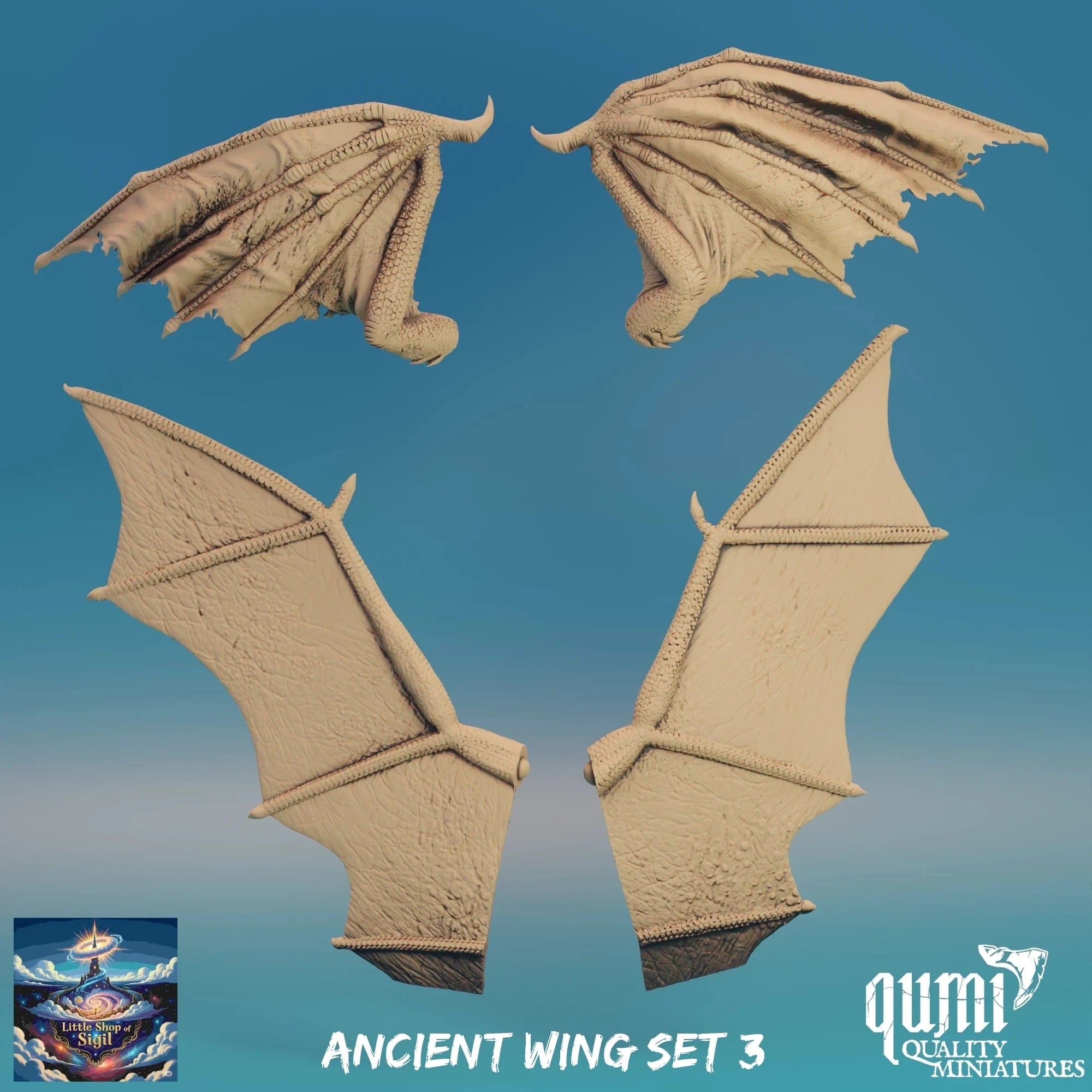 Ancient Dragon Wing Bits Miniature Kitbash Accessories Customizable - Quality Miniatures - Qumi