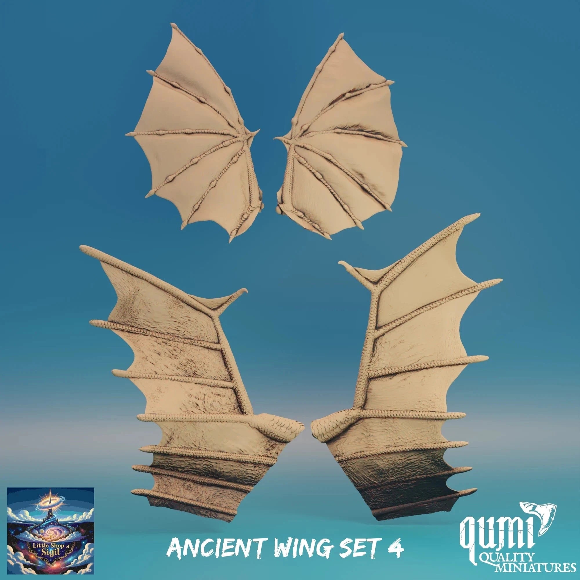 Ancient Dragon Wing Bits Miniature Kitbash Accessories Customizable - Quality Miniatures - Qumi