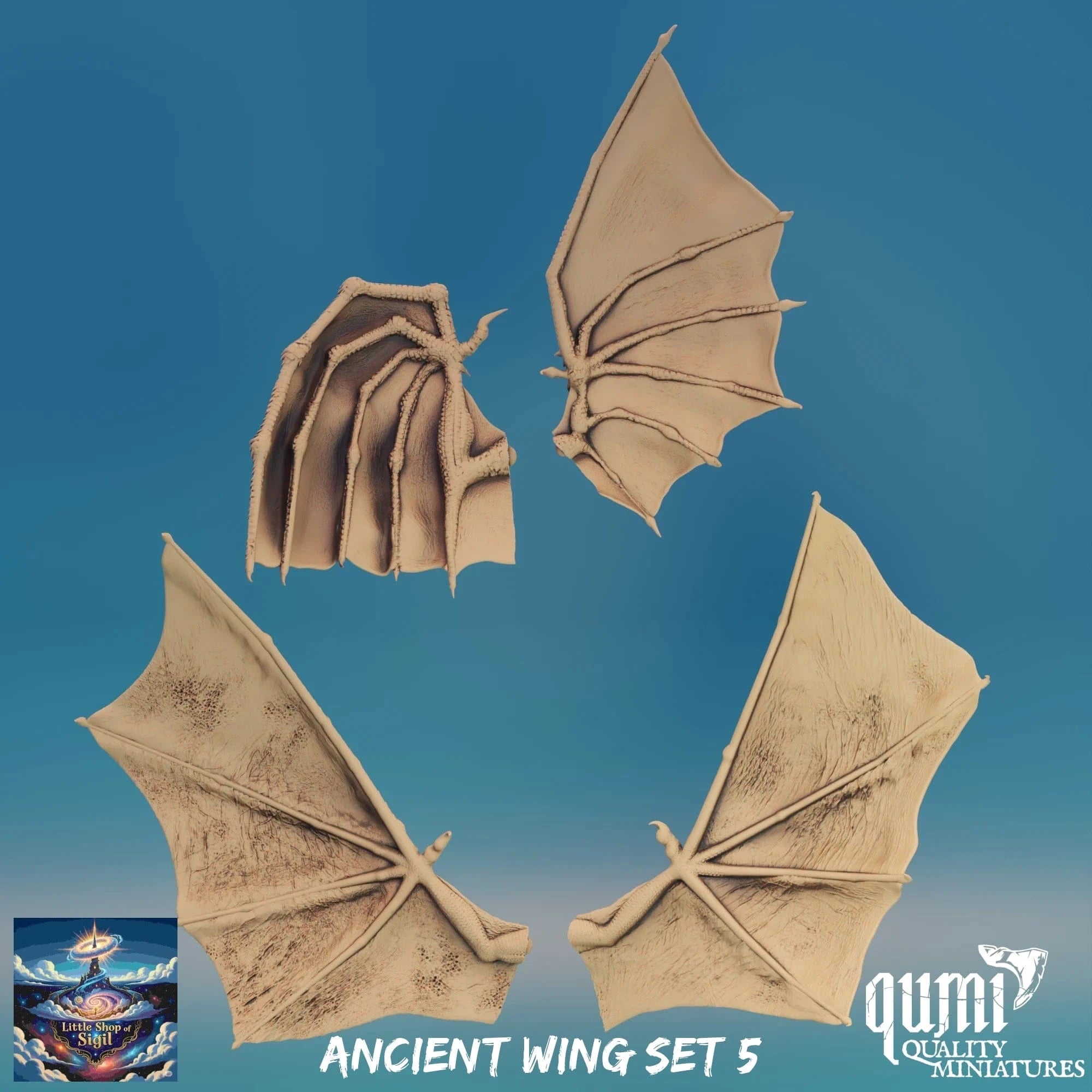 Ancient Dragon Wing Bits Miniature Kitbash Accessories Customizable - Quality Miniatures - Qumi